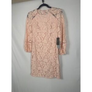 Vince Camuto Women's Lace Dress Peach Pink Long Sleeve Size 2